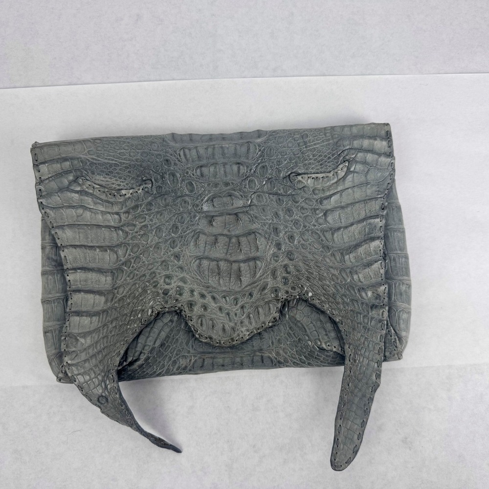 Janelle Ford Gray Croc Skin Envelope Clutch Bag Whipstitch Detail Handcrafted - Picture 1 of 6